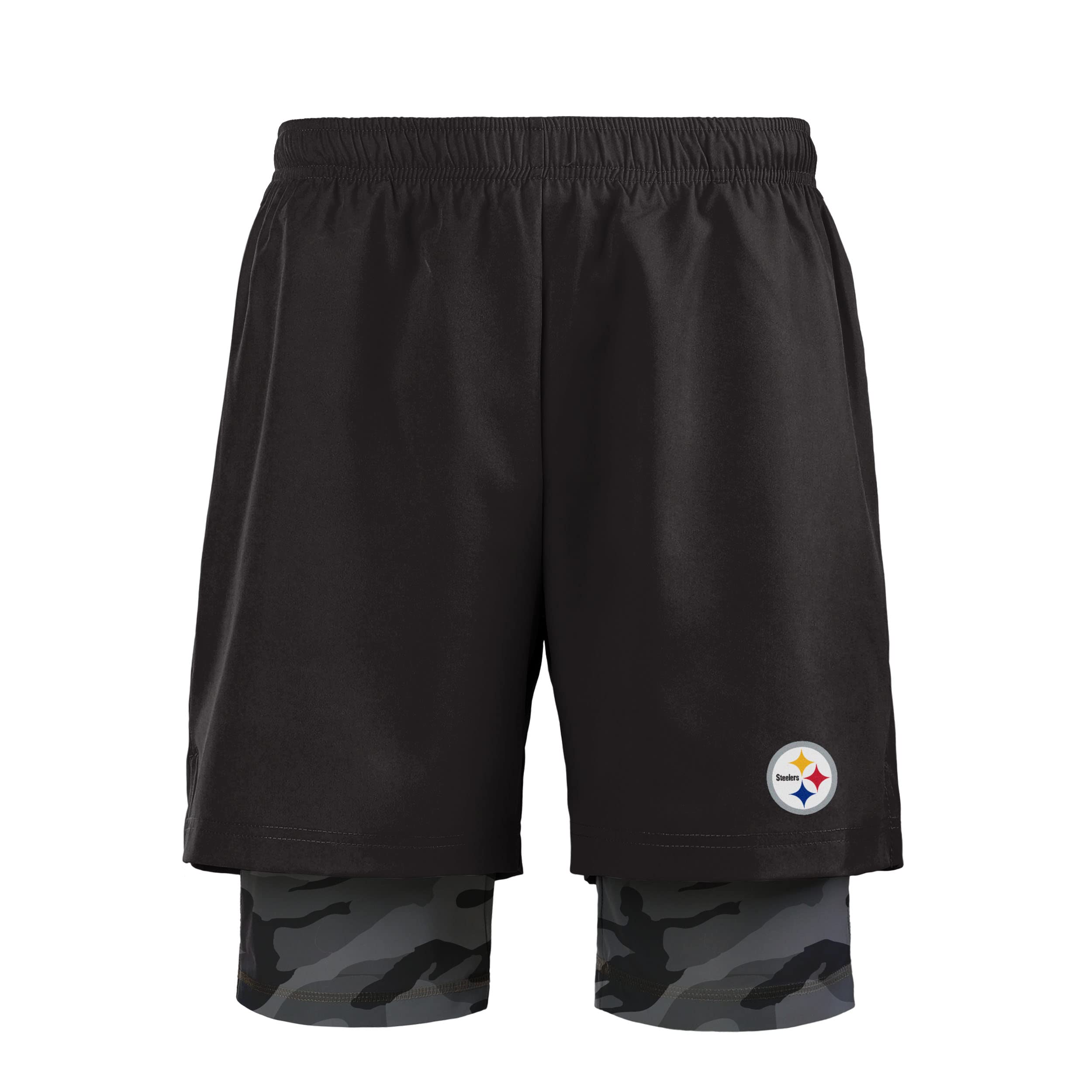 FOCO NFL Mens NFL Team Logo 2 in 1 Athletic Gym Workout Performance Shorts with Lining