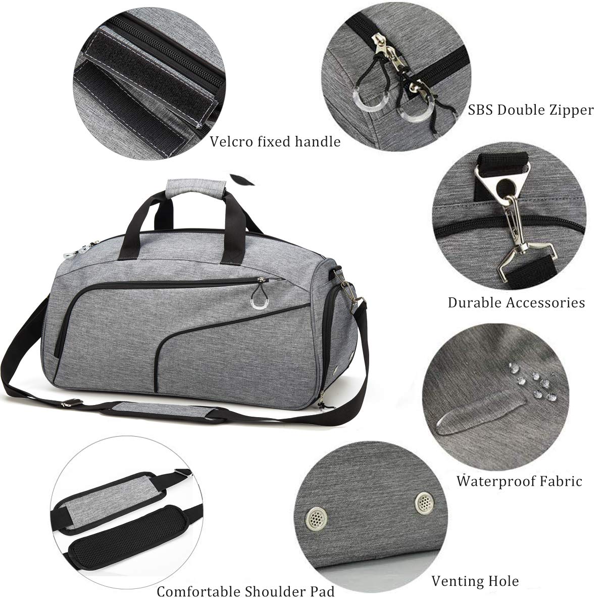 Bolsa de deporte para gimnasio, con compartimento para zapatos, bolsa de viaje impermeable, grande, para entrenamiento, deportes, viajes, vacaciones, fin de semana para hombres y mujeres