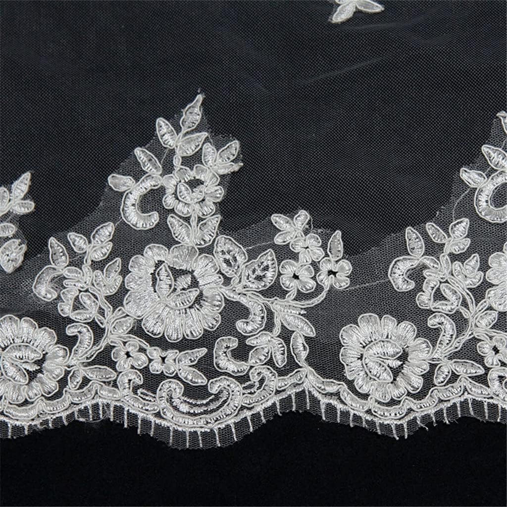 1T Lace Long Wedding Veil Cathedral Length Appliques Bridal Veils with Comb Wedding Accessoires(OneColor)