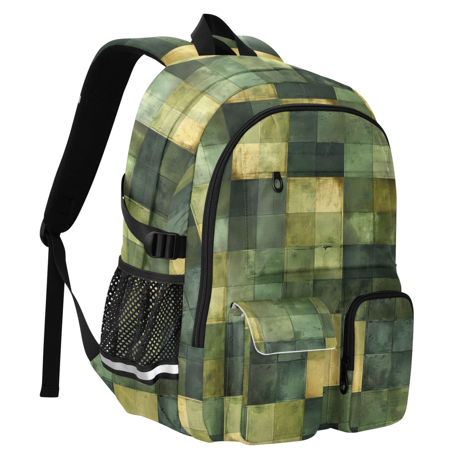 KLL Mochilas de viaje para mujer, diseño de cuadros verdes musgo
