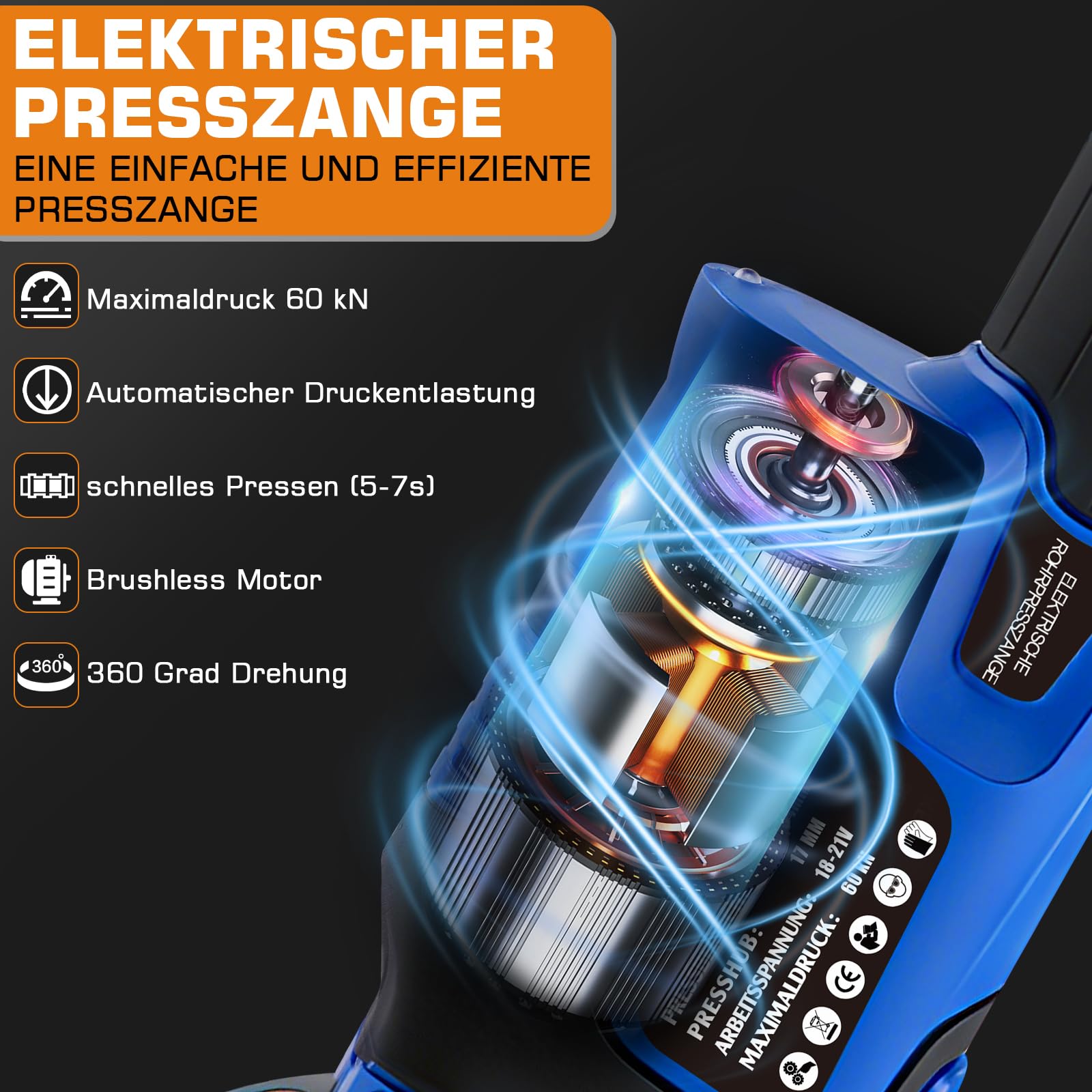 Set di utensili da pressa per tubi a batteria da 18 V, con profilo a V e profilo TH, pinza elettrica in rame, con tubo di rame V15-18-22-28 e TH16-20-26-32, 2 batterie da 5 Ah e caricatore rapido per