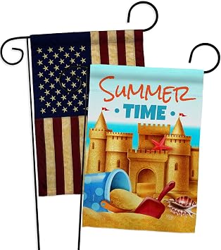 Bulid Sand Castle Garden Flag Pack Coastal Beach Tropical Sea Shells Ocean Outdoor Summer Coral Vintage Applique House Decoration Banner Small Yard Gift Double-Sided, Made in USA