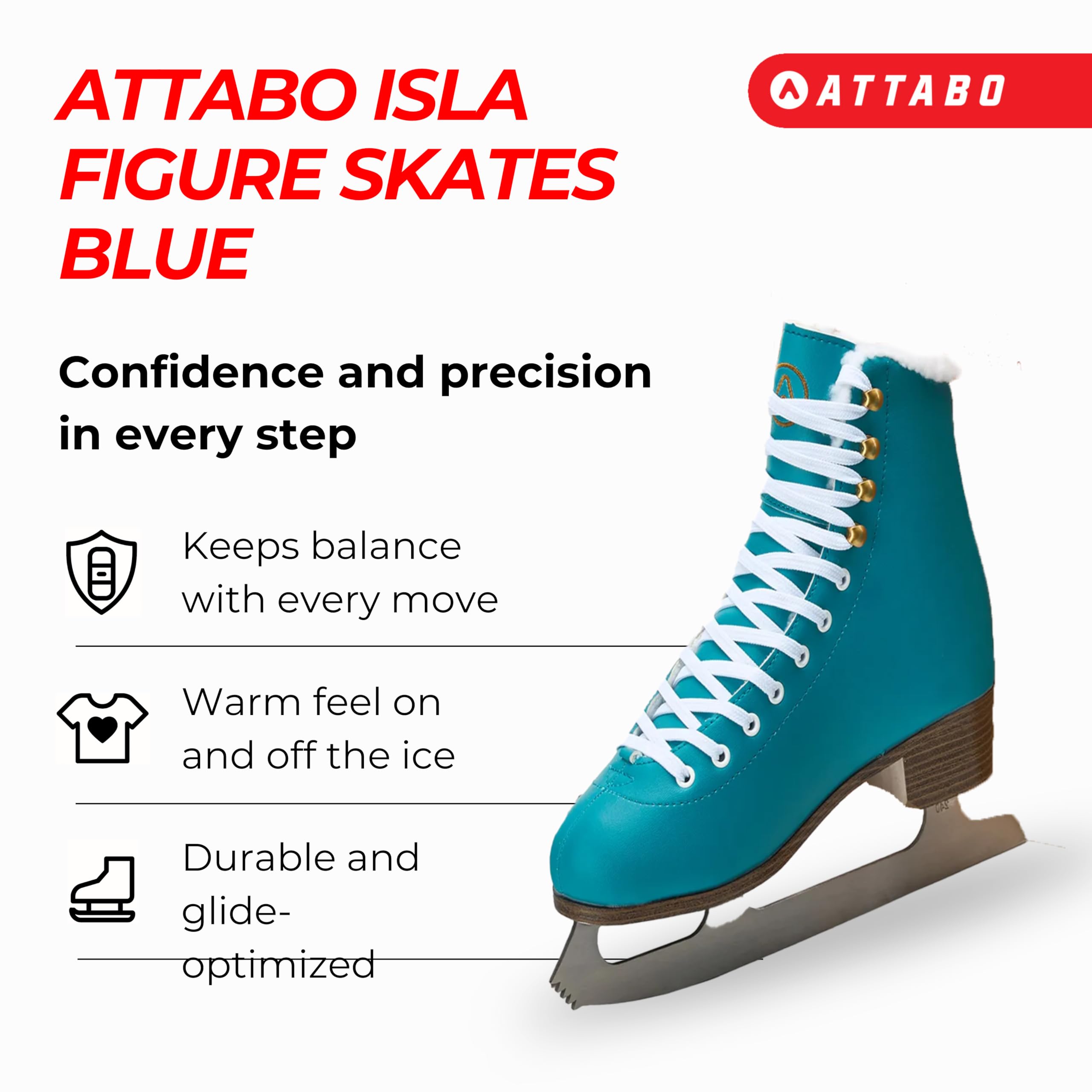 ATTABO ISLA Patins à glace artistiques pour enfants | Dessus en plastique PVC | Support de cheville renforcé | Patins en acier inoxydable | Design classique pour les jeunes patineurs (31)