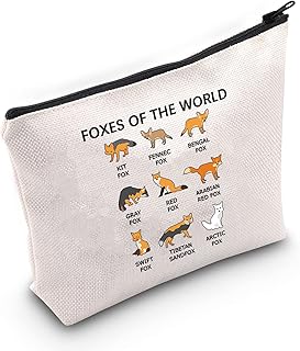 G2TUP Fox Gift Fox Lover Cosmetic Bag Foxes of The World Makeup Bag Fox Fan Gift Fox Owner Gift Travel Pouch with Zipper (Foxes of The World White)