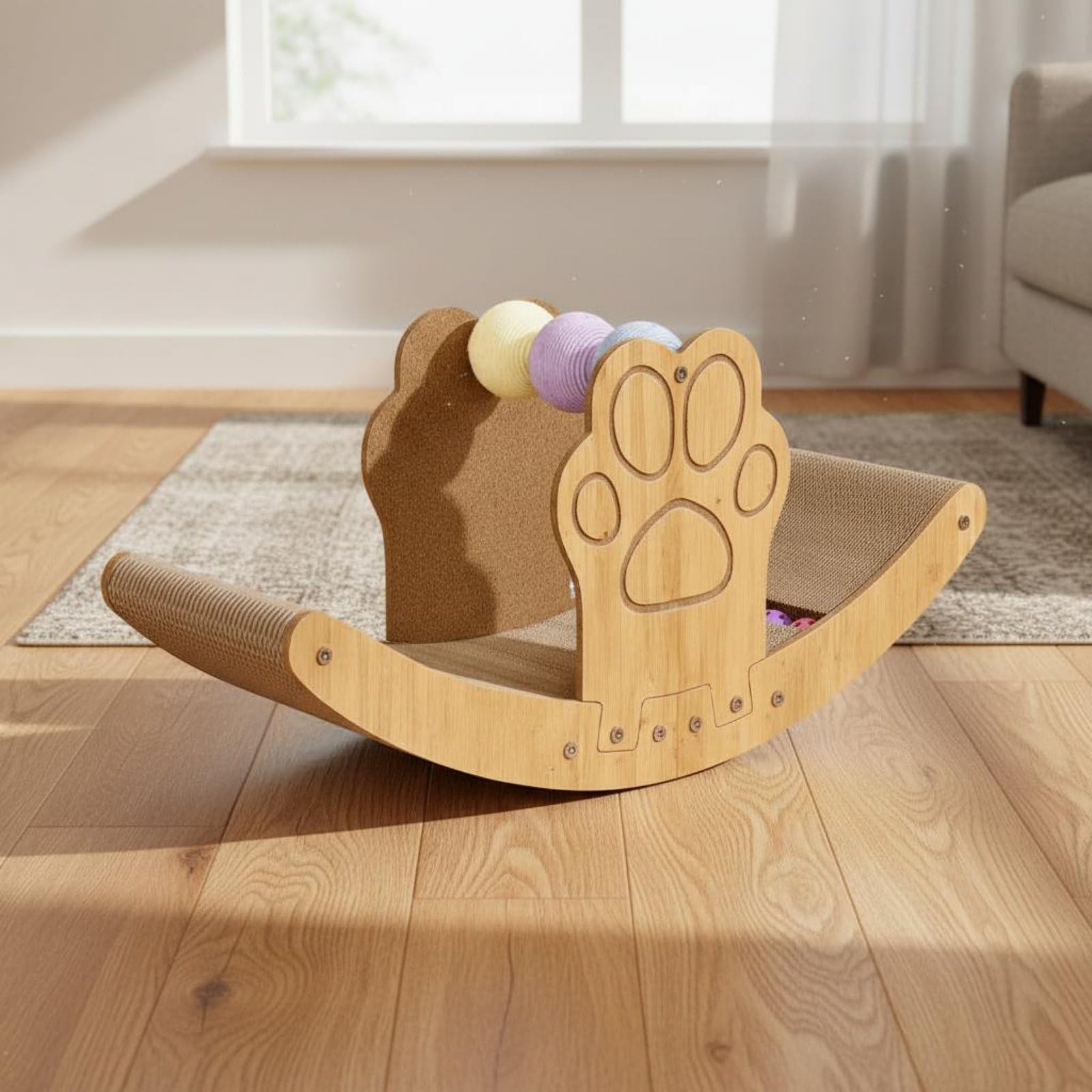 Kratzbrett Katzen Katzenliege Kratzmatte Katzenmöbel aus Extra Dicker Wellpappe mit Gewölbter Liegefläche Zum Klettern Und Ausruhen für Haustierbereich Wohnzimmer Büro, Boot+Wippe+Quadrat