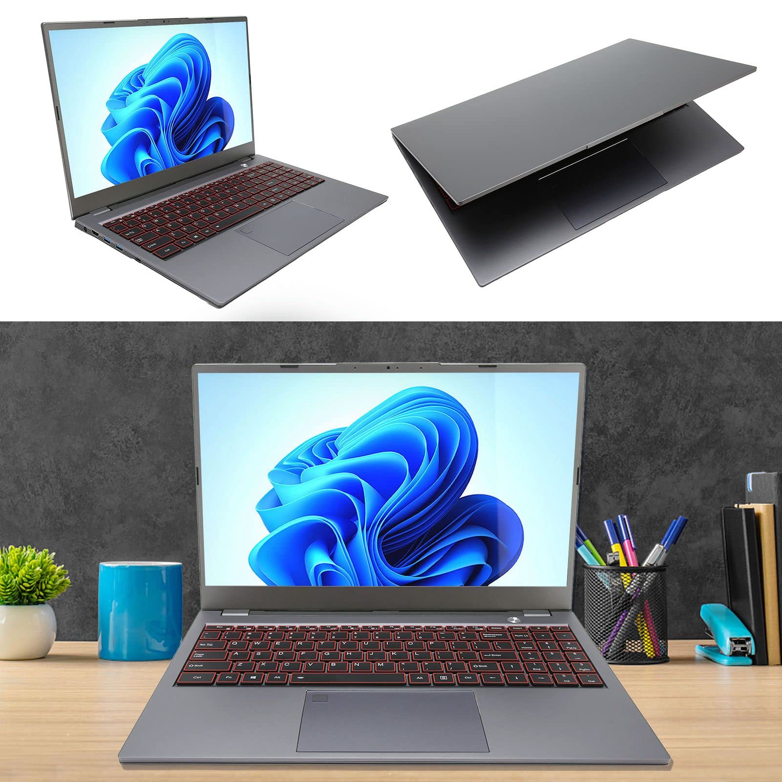 Airshi Computer Portatile da Ufficio, Laptop Aziendale da 15,6 Pollici 8000 mAh per Lavoro (8+256G Spina UE)