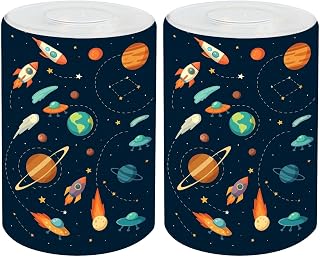 2 Pack Glass Lamp Shade Small Lamp Shades Space theme Solar system kids cartoon planet seamless Rocket Light Covers Replacement Glass Shades for Light Fixtures Table Lamps Floor Lamps