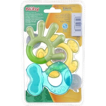 Nuby 3 Step Soothing Teether 3 Piece Set- Boy | 3+ Months - Soft and Hard Teething Surfaces - Neutral