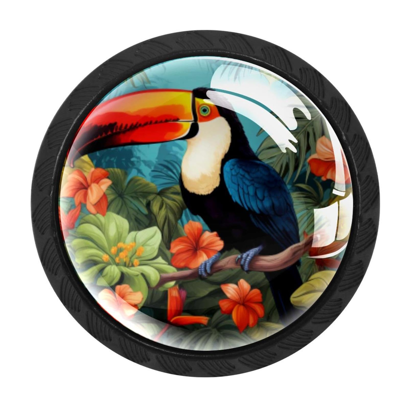 CHENZZZZ 4 Pieces Toucan Kitchen Cabinet Knobs Drawer Knobs Dresser Knobs Black Knobs Drawer Pulls Dresser Drawer Handles Knobs for Dresser Drawers