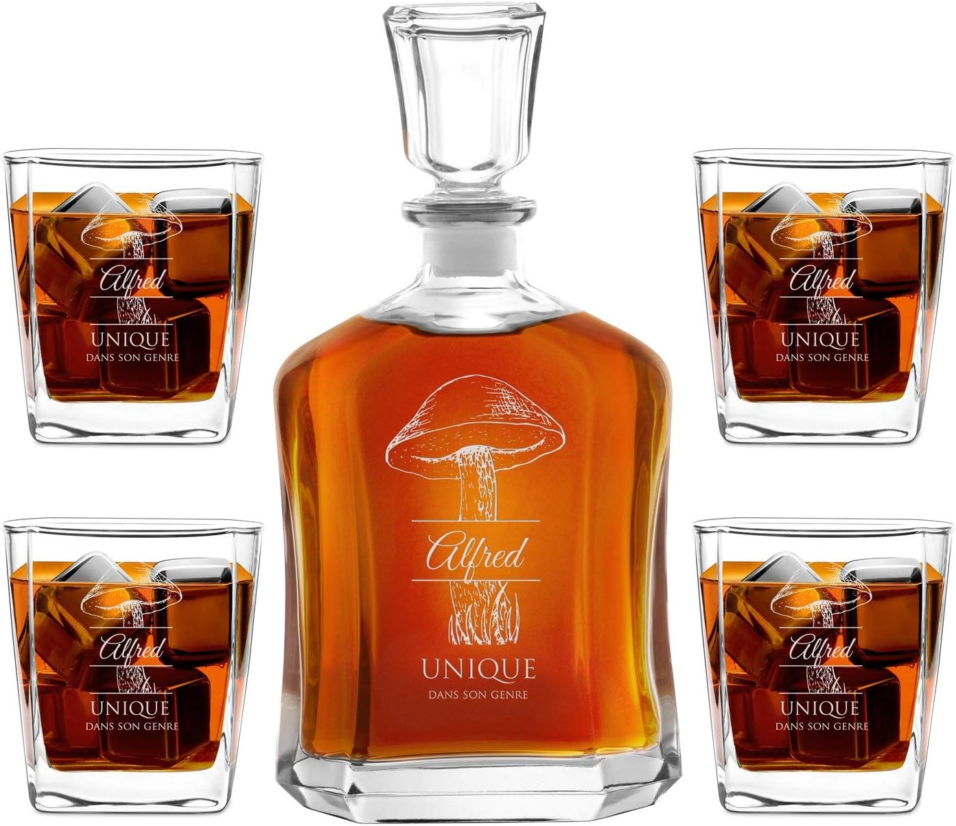 Maverton Ensemble de Carafes Personnalisés a Whisky Rhum Cognac Avec 4