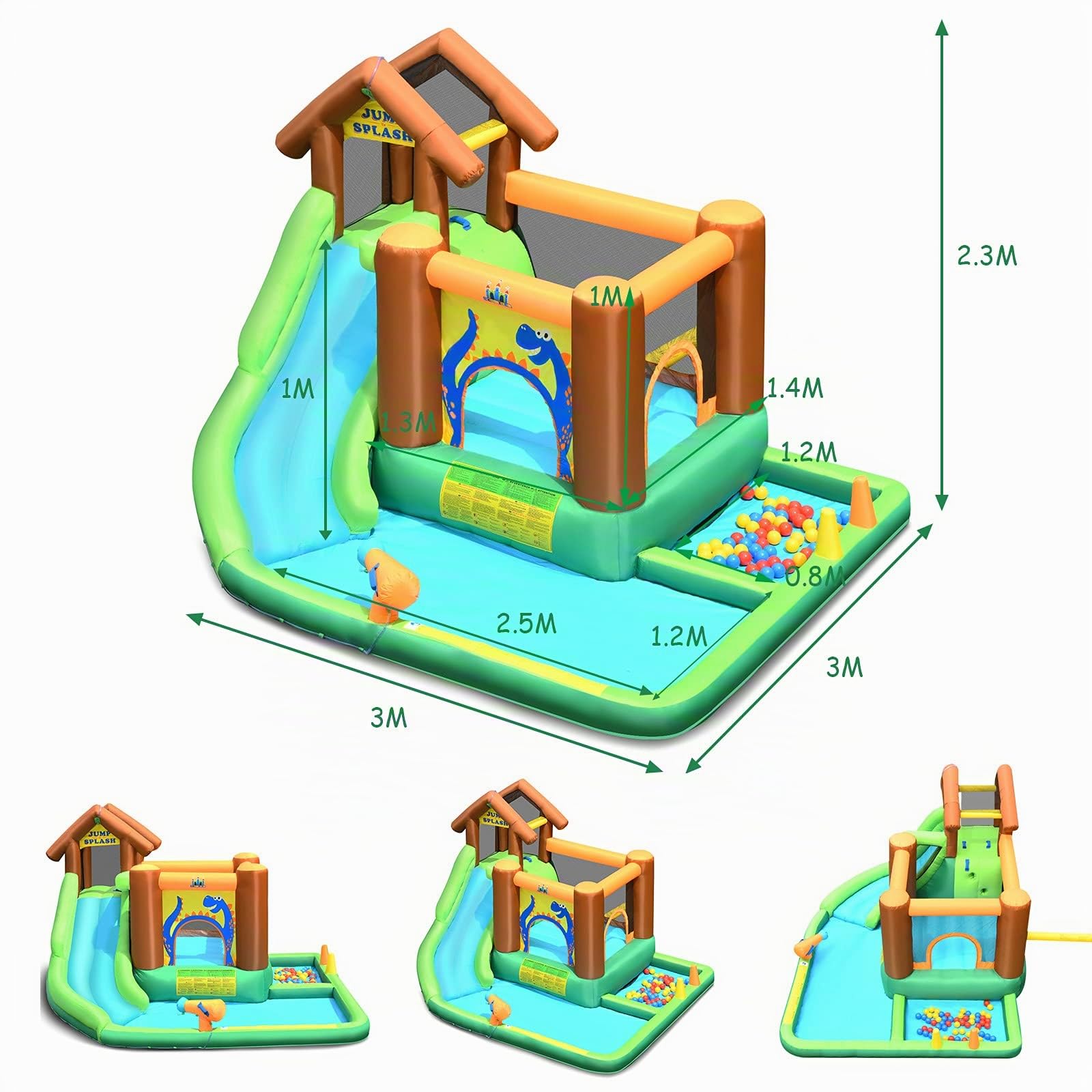 COSTWAY Château Gonflable avec Toboggan & Souffleur & 60 Balles