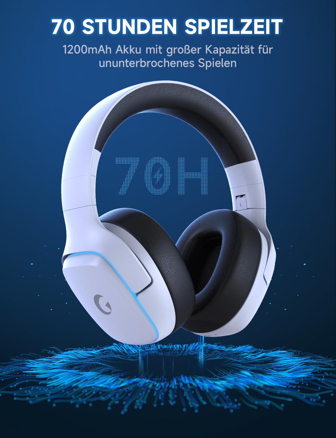 Wireless Gaming Headset mit Mikrofon für PS5/PS4/PC/Switch/Mac, 2.4GHz & BT 5.3, Noise Cancelling Mic, 7.1 Surround, 70H Akku, RGB, Faltbar