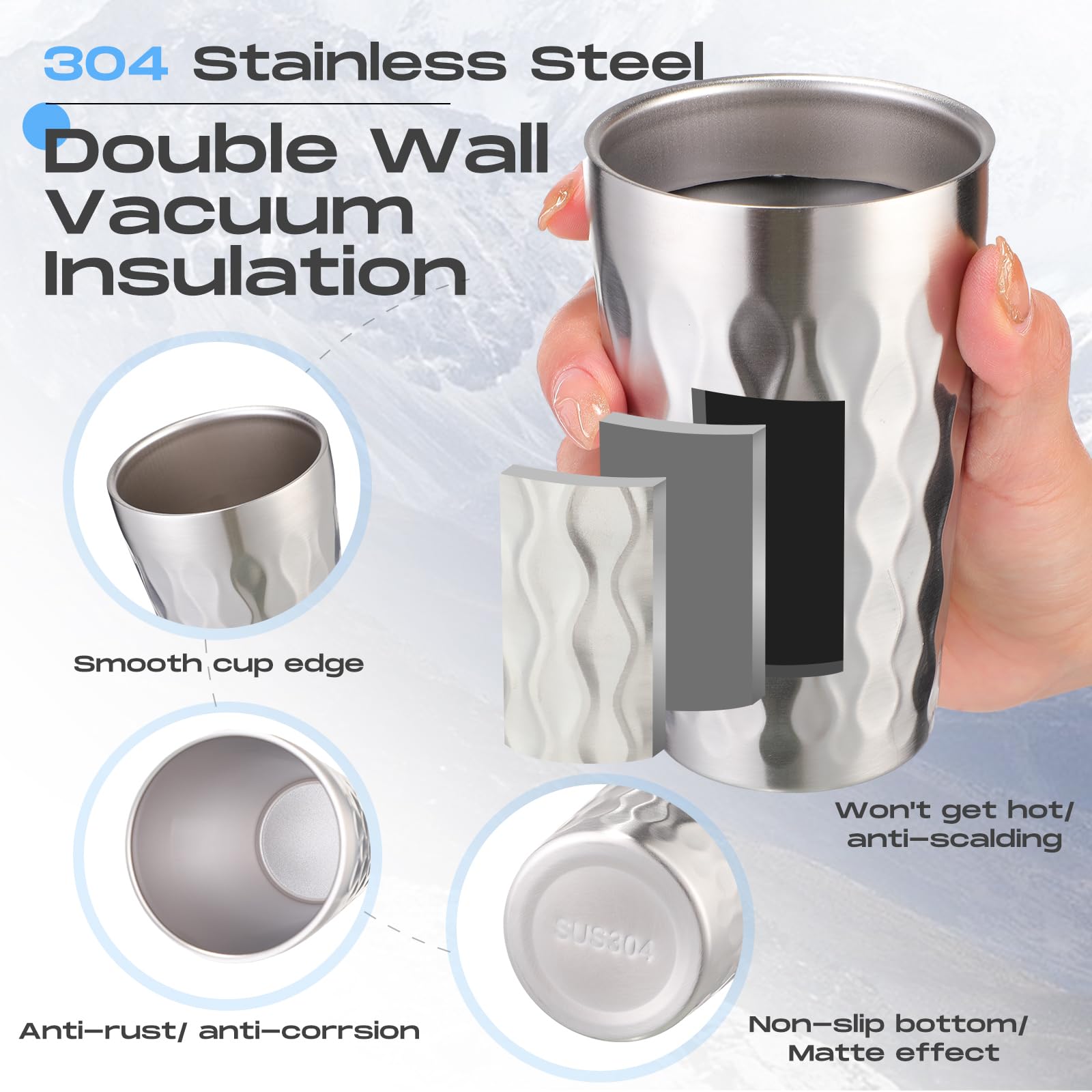 Sawysine Edelstahlbecher, doppelwandig, isoliert, stapelbar, für heiße und kalte Getränke, unzerbrechlich, wiederverwendbar, für Zuhause, Outdoor, Camping, Reisen, 340 ml, 10 Stück