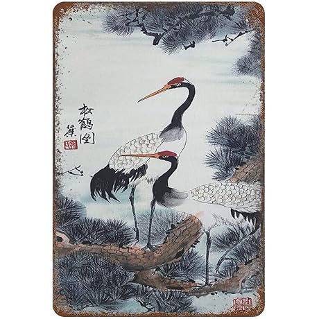 Asian Wall Decor White Crane Red Crowned Crane,Oriental Decor Chinese Art Wall...