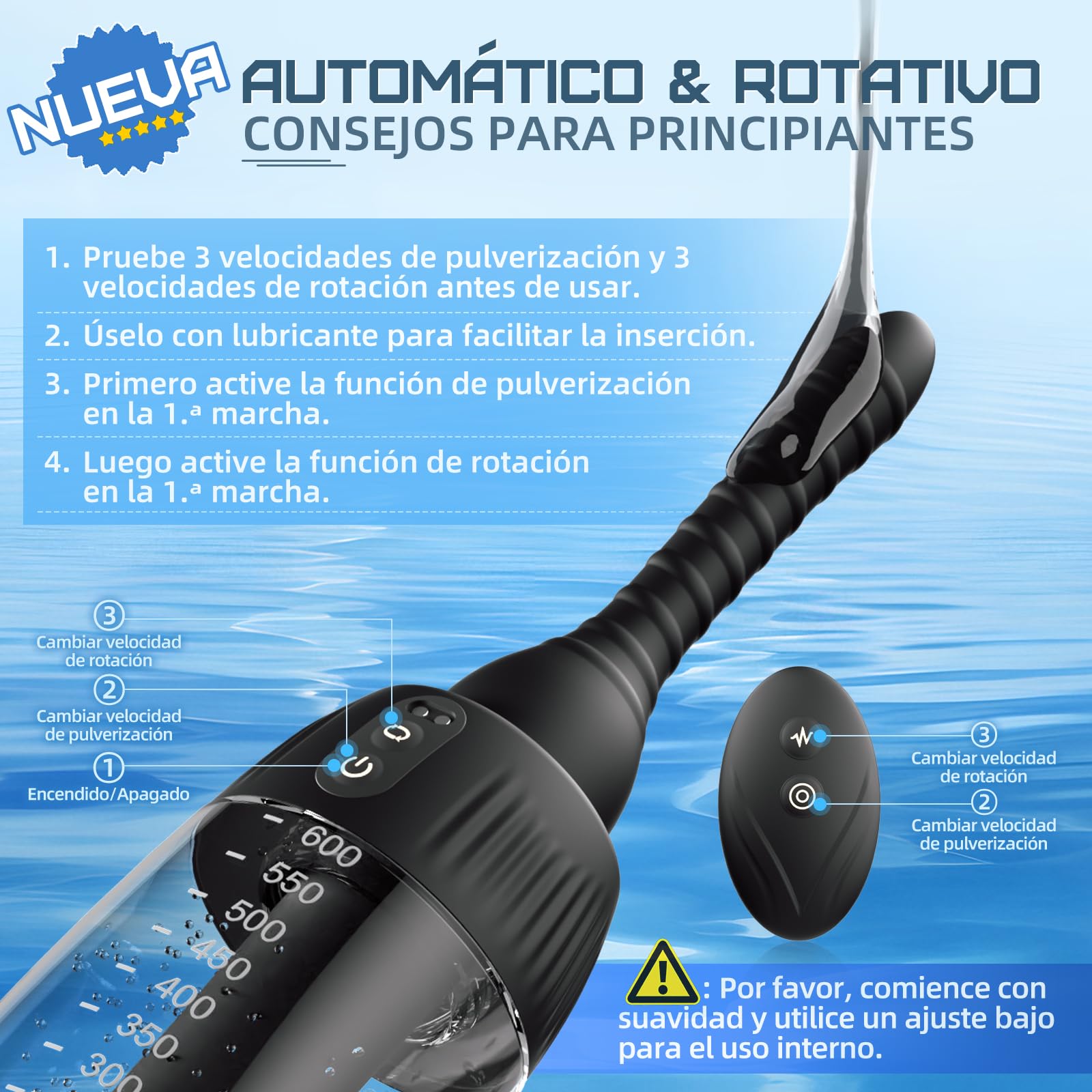 Ducha anal Enema rotatorio automático - 20oz Duchas para hombres y mujeres Limpieza profunda de 360° 5 caños con 3 velocidades de rotación y rociado