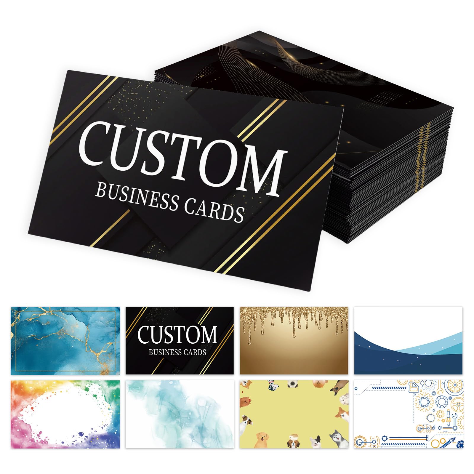 Custom Business Cards - 300gsm Matte Paper Waterproof Front & Back Printed 3.5x2 inch Customizable Logo/Text/QR Code 100/200/500/1000/2000 Pcs