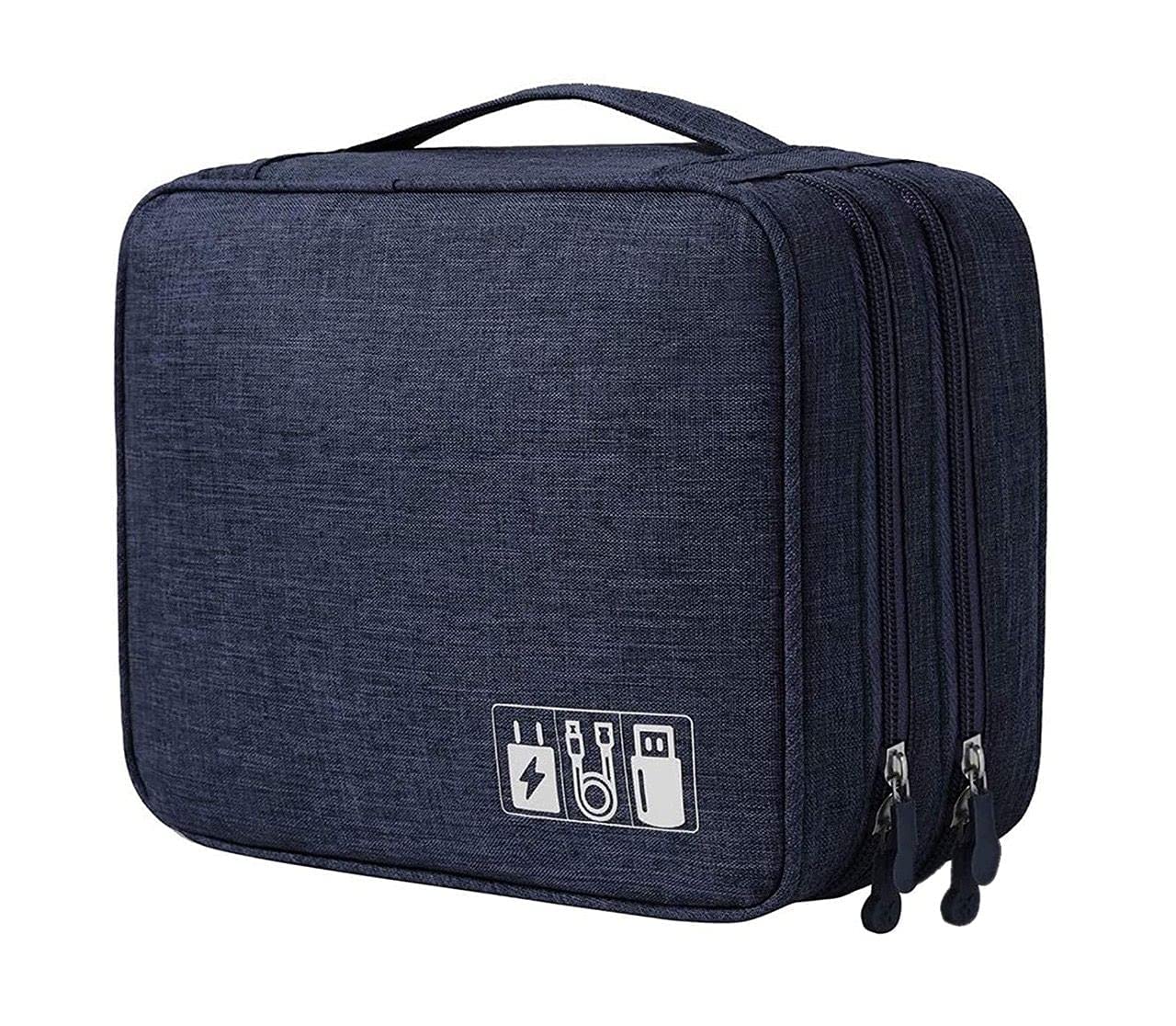 Electronics Organizer, Waterproof Travel Electronic Accessories Double Layer Cable Storage Bag for Cord, Charger, Power Bank, Flash Drive, Phone, Ipad Mini, SD Card, Tablet (Grey) (BLUE)-image-14