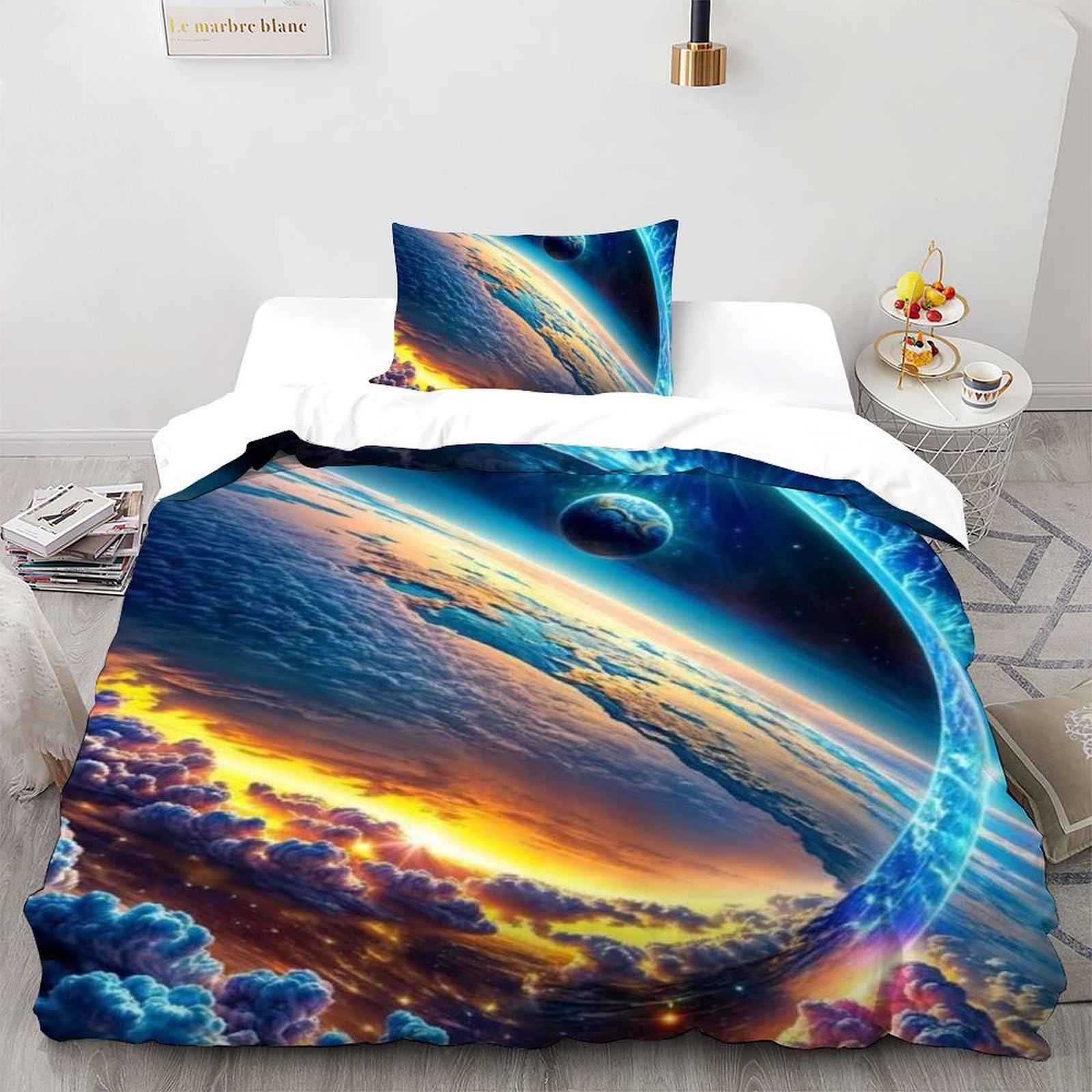 Housse de couette imprimé 3D mystérieux La Terre Cosmique 135x200cm en microfibre ultra douce