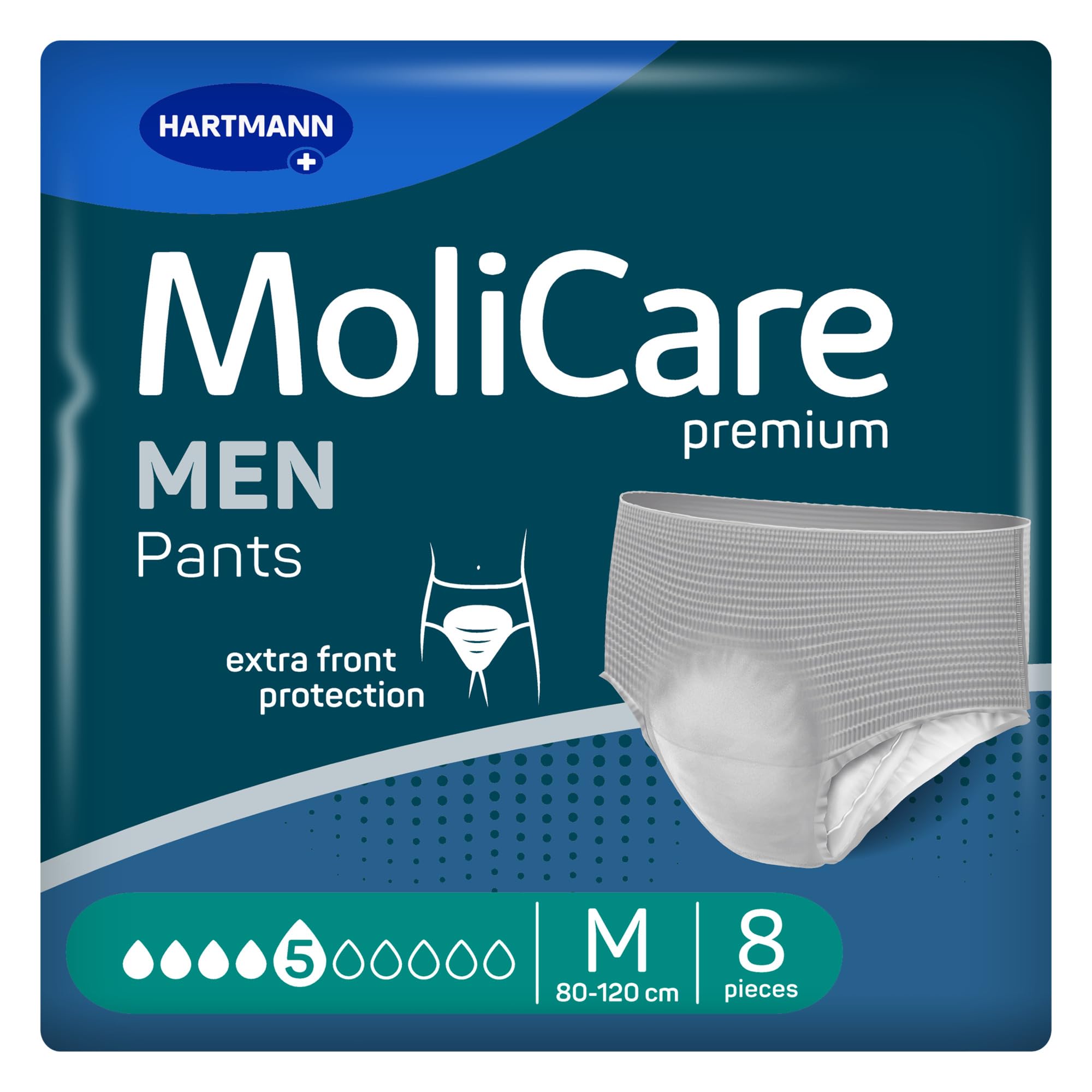 MoliCare Premium Men Pants - 5 Drops - Men Incontinence Pants - Fast Absorption and Leak Protection - Size Medium - 31-47 inches (80-120cm) - Pack of 8