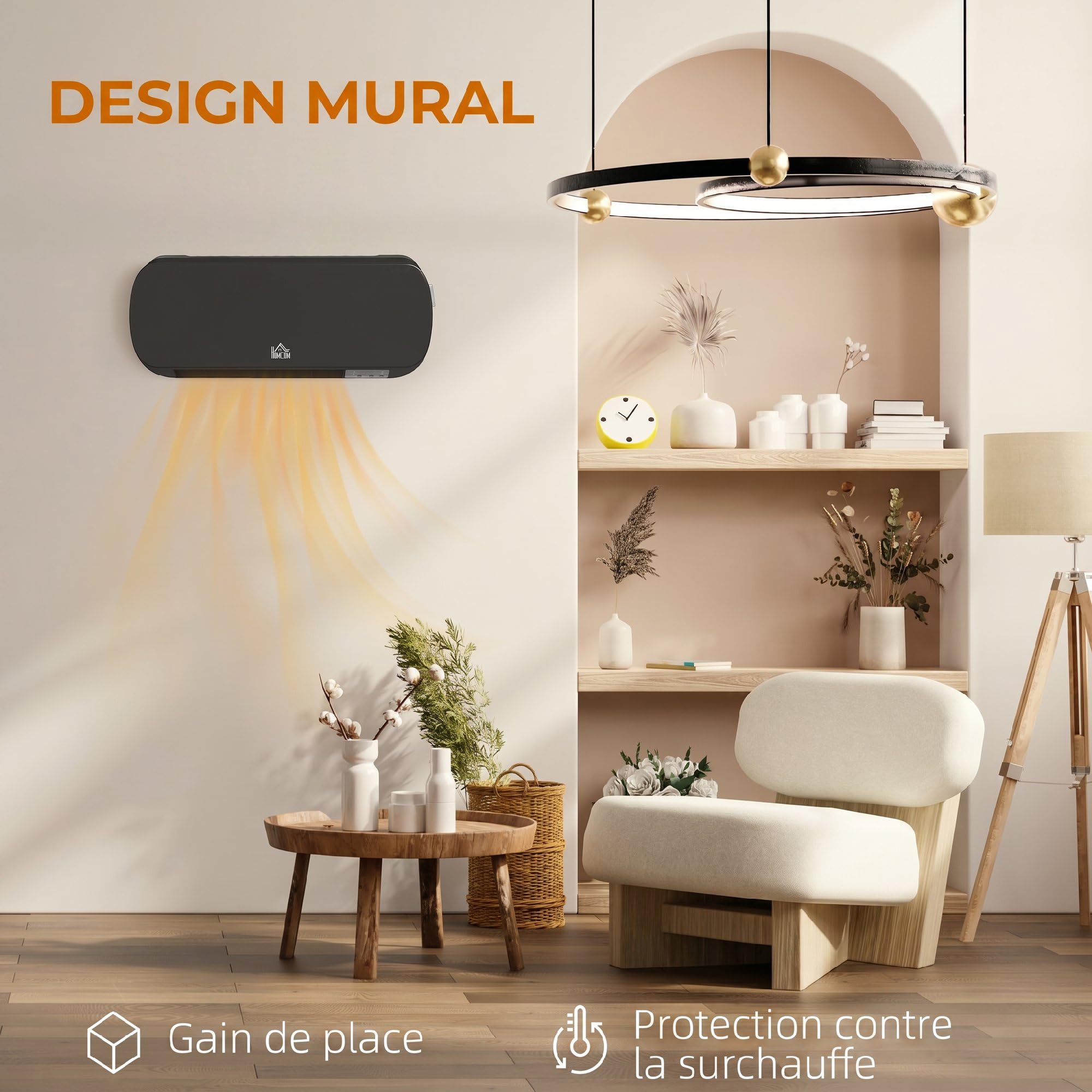 HOMCOM Radiateur Mural Soufflant 2000 W Chauffage Céramique PTC Noir