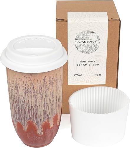 Miniatura 10 de NOVA CERAMICS Taza de Viaje Grapefruit de 12oz - Vaso de Café Para Llevar Con Tapa - Apto para Microondas y Lavavajillas - Diseño Único