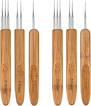 6 Pieces Dreadlock Crochet Needles 0.5mm and 0.75mm, Tool for Locks and Hair, Bamboo Handle for Braiding Craft Making