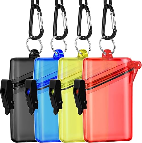 Paquete de 4 portatarjetas de identificación impermeables, multicolor, soporte impermeable para tarjetas de identificación con cordón y llavero para