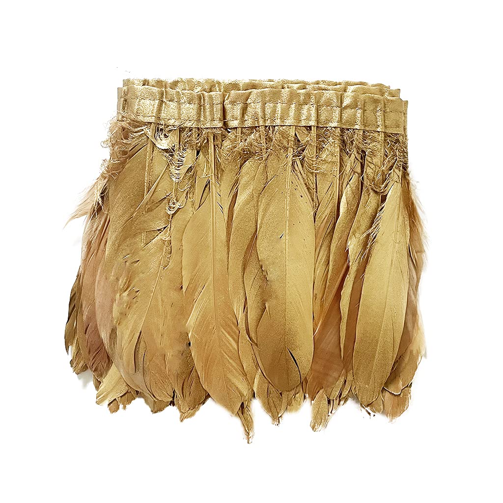 Natural Dyed Duck Goose Feather Trim Fringe Craft Feather Clothing Accessories Pack of 2 Yards (Gold)
