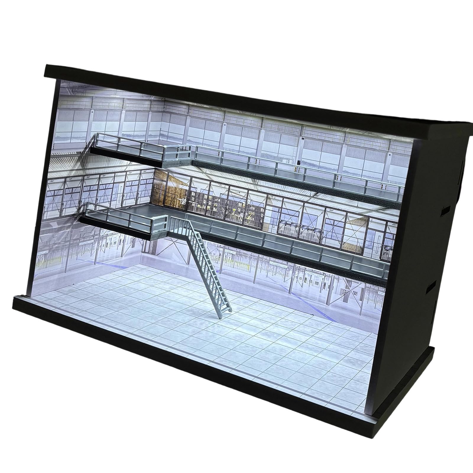 Vetrina per garage in PVC con illuminazione, scatola di esposizione per auto a più livelli per scrivania da collezione in scala 1/64, supporto per auto in alluminio pressofuso per parcheggio in