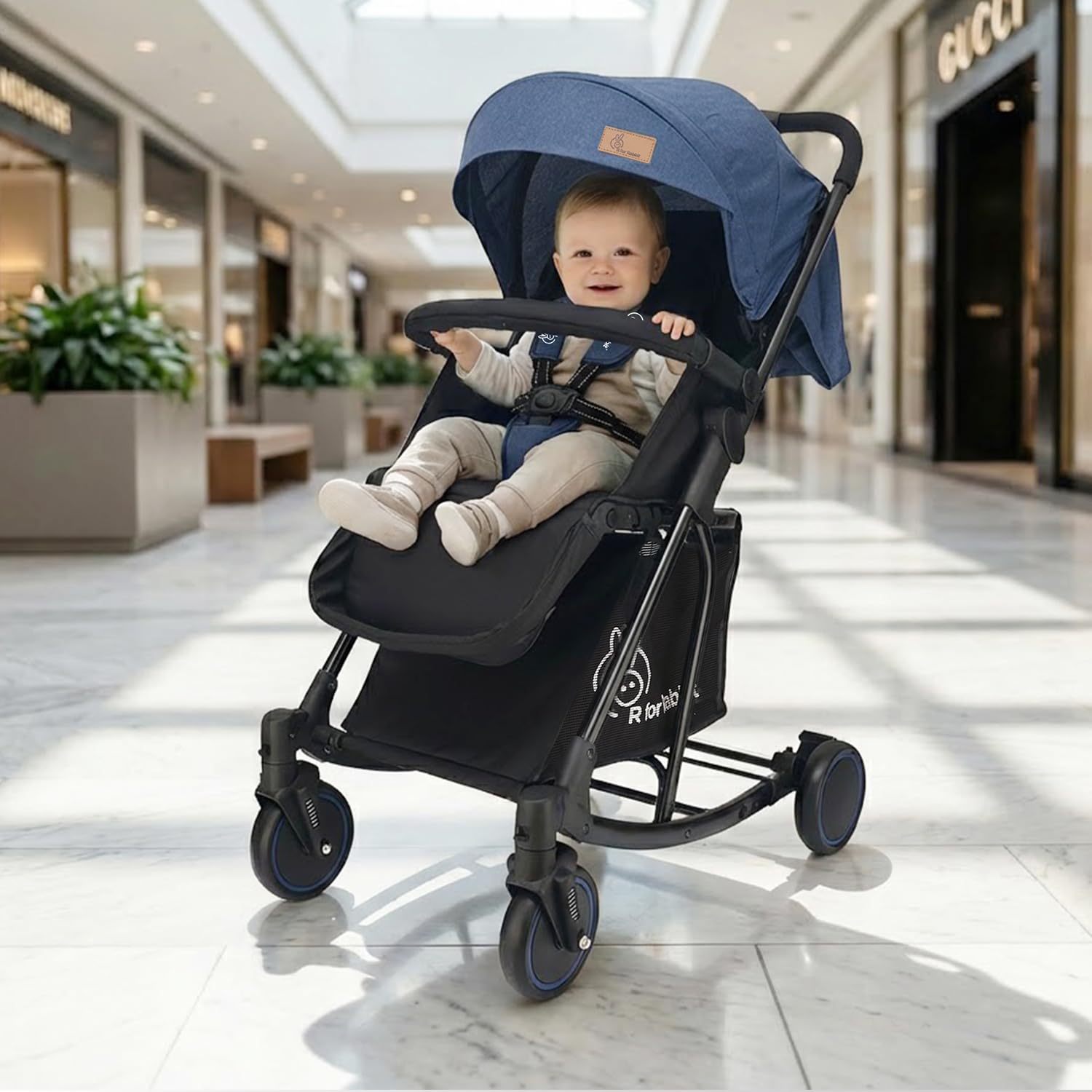 R for Rabbit Rock N Roll Stroller Compact Travel Friendly Pram for Baby, Stroller Turn Rocker for Baby, Kids Pram & Strollers, Prams for Boys & Girls of 0 to 3 Years (Black Blue)-picture-10