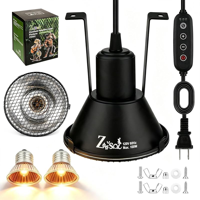 Luminária de Aquecimento para Terrário com Timer, Dimmer e Grade Antiescaldadura Zooiisol 50 W