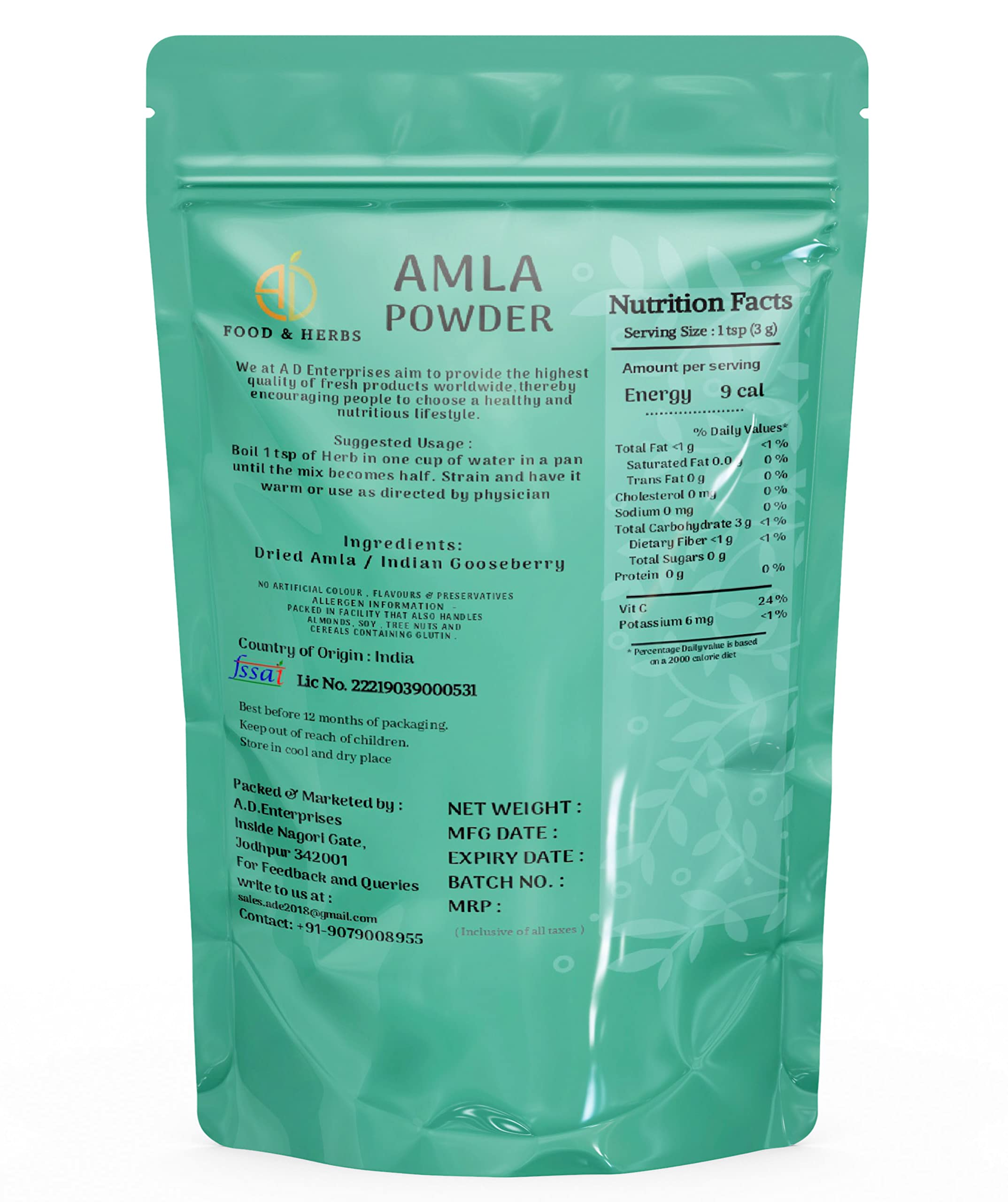 A D FOOD & HERBS Organic Dried Amla Powder/Amalki Churna/Indian Gooseberry Powder/Embica Officinalis (- 20 Gms) — Amazon image 2