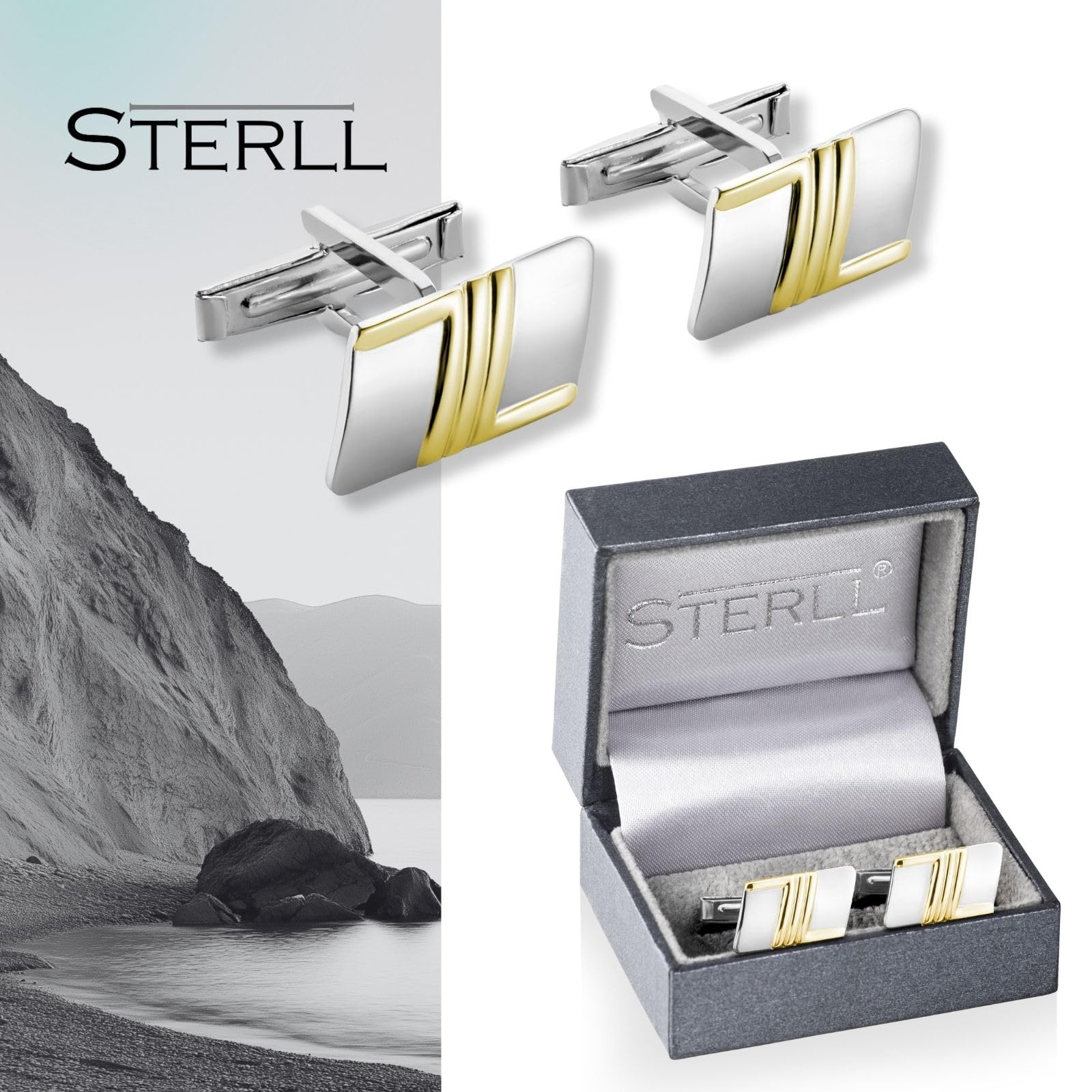 Gemelli Da Uomo In Argento 925 Con Finiture Dorate A Strisce