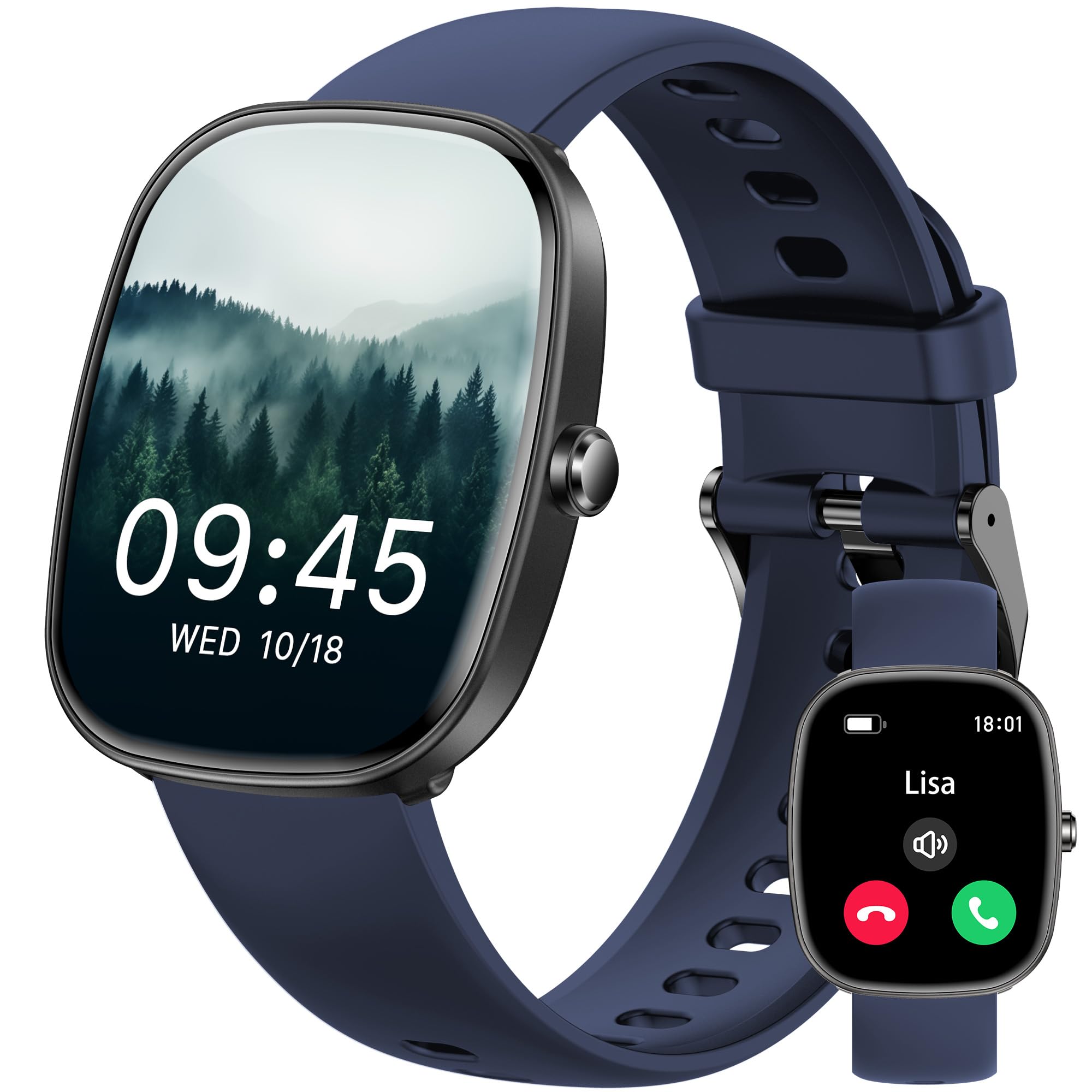 Smartwatch Uomo Donna (Rispondi/Effettua Chiamate), 1.83" Orologio Smartwatch con Contapassi/Sonno/SpO2/Cardiofrequenzimetro, 100+ Modalità Sportive, IP68 Impermeabile Fitness Tracker per iOS Android