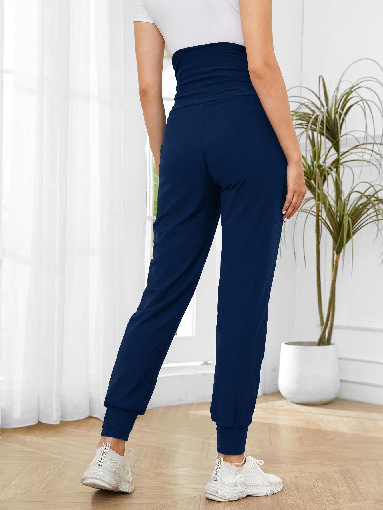 PARNIXS Umstandsmode Zweiteiliges Set Basic Stretch-Design mit Taschen Weiche Leggings für aktive Mütter Yogahosen – Ganzjährig tragbar