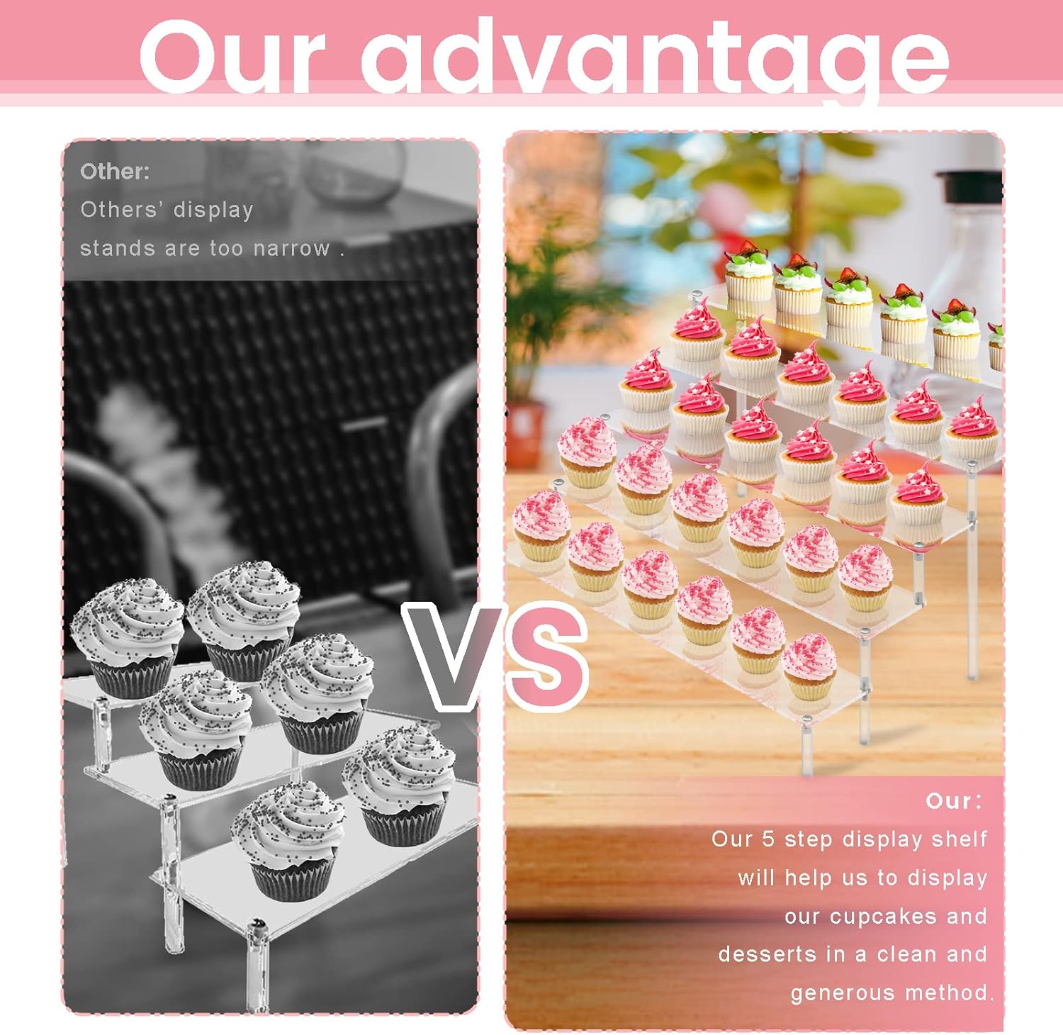 ULENDIS 2 Pack 5 Tier Acrylic Display Risers Stand Shelf, Acrylic Dessert Stands for Display for Collectibles Cupcakes Perfumes Jewel, Tabletop Perfume Cupcake Stand for Decorating & Organizing…