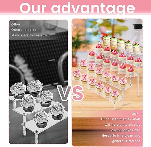 Vista 20 de ULENDIS Soportes acrílicos para exhibición, soporte de exhibición transparente de 4 niveles para cupcakes, figuras de perfumes, soporte de mesa