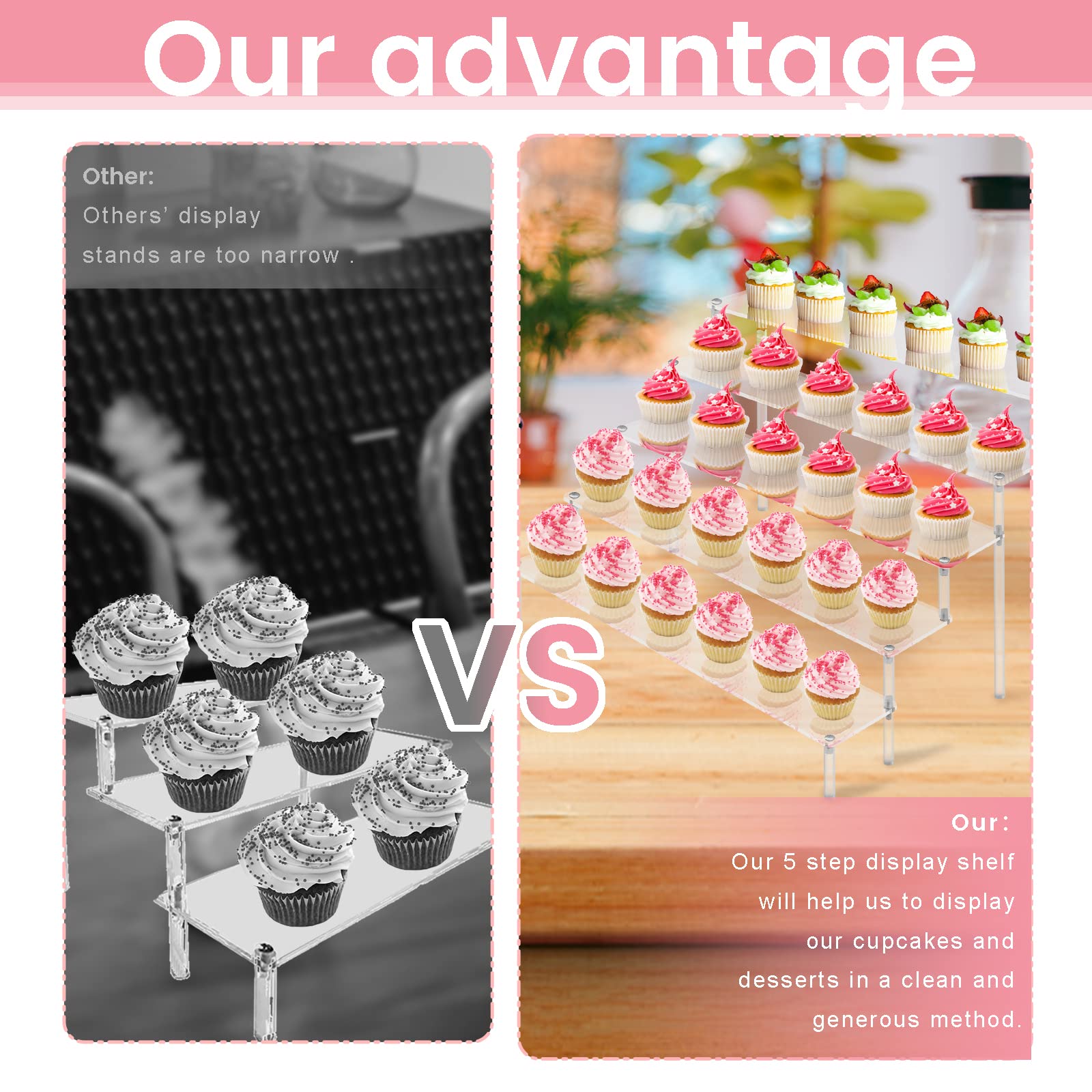 2 Stück 5 Etagen Acryl Display Erhöhungen Ständer Regal, Acryl Dessertständer für Display für Sammlerstücke, Cupcakes, Parfums, Juwelen, Tisch-Parfüm, Cupcake-Ständer zum Dekorieren und
