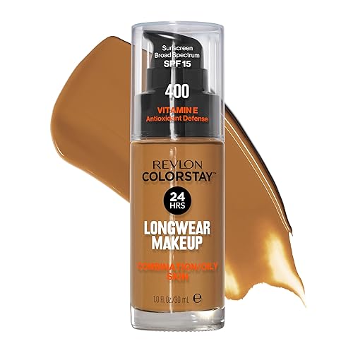 Revlon Liquid Foundation, ColorStay Face Makeup for Combination & Oily Skin, SPF 15, Medium-Full Coverage with Matte Finish, 400 Caramel, 1 Fl Oz
