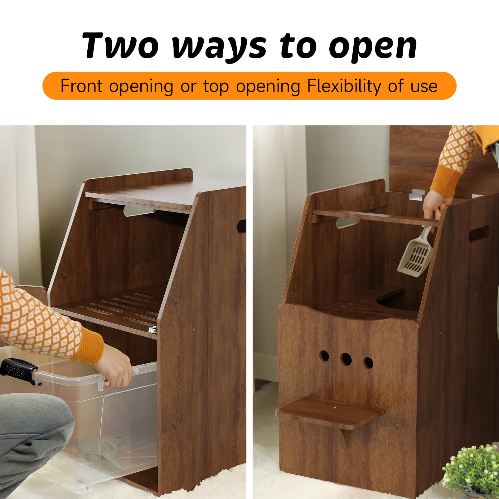 Cat Litter Box Enclosure,Enclosed Litter Boxes Cabinet,Top Entry Litter Box Enclosure,Tall Hiden Litter Furniture,Wood Cat Toilet with Filter and Stairs for Indoor Cats,Dog Proof (Brown) - image 2