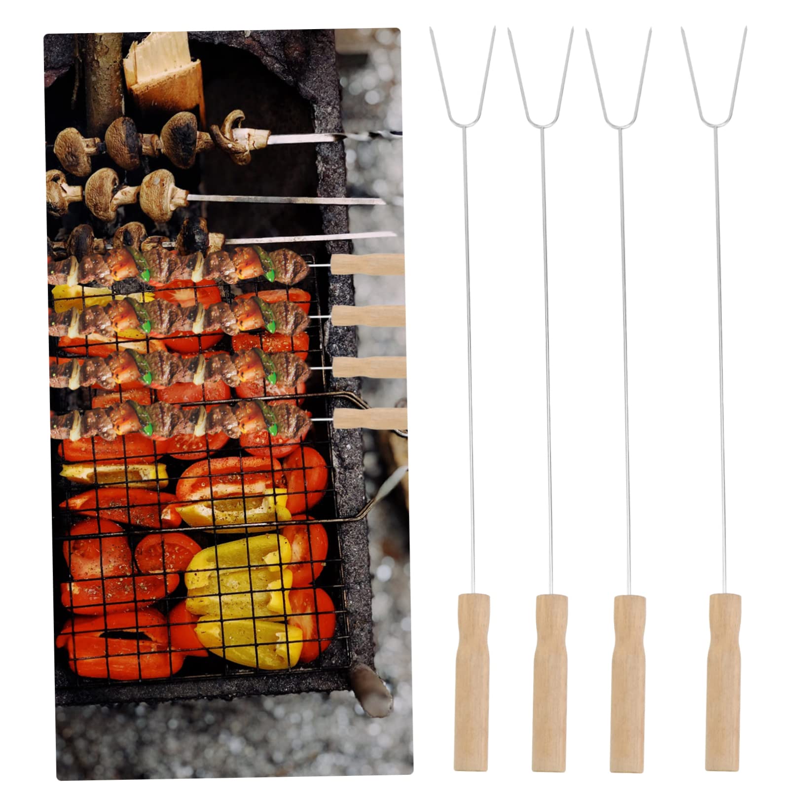 Forchette da Barbecue Set da 15 Pezzi in Acciaio Inossidabile Manico in Legno, Design senza Sbavature, Lunghezza Appropriata per Grigliate All'aperto