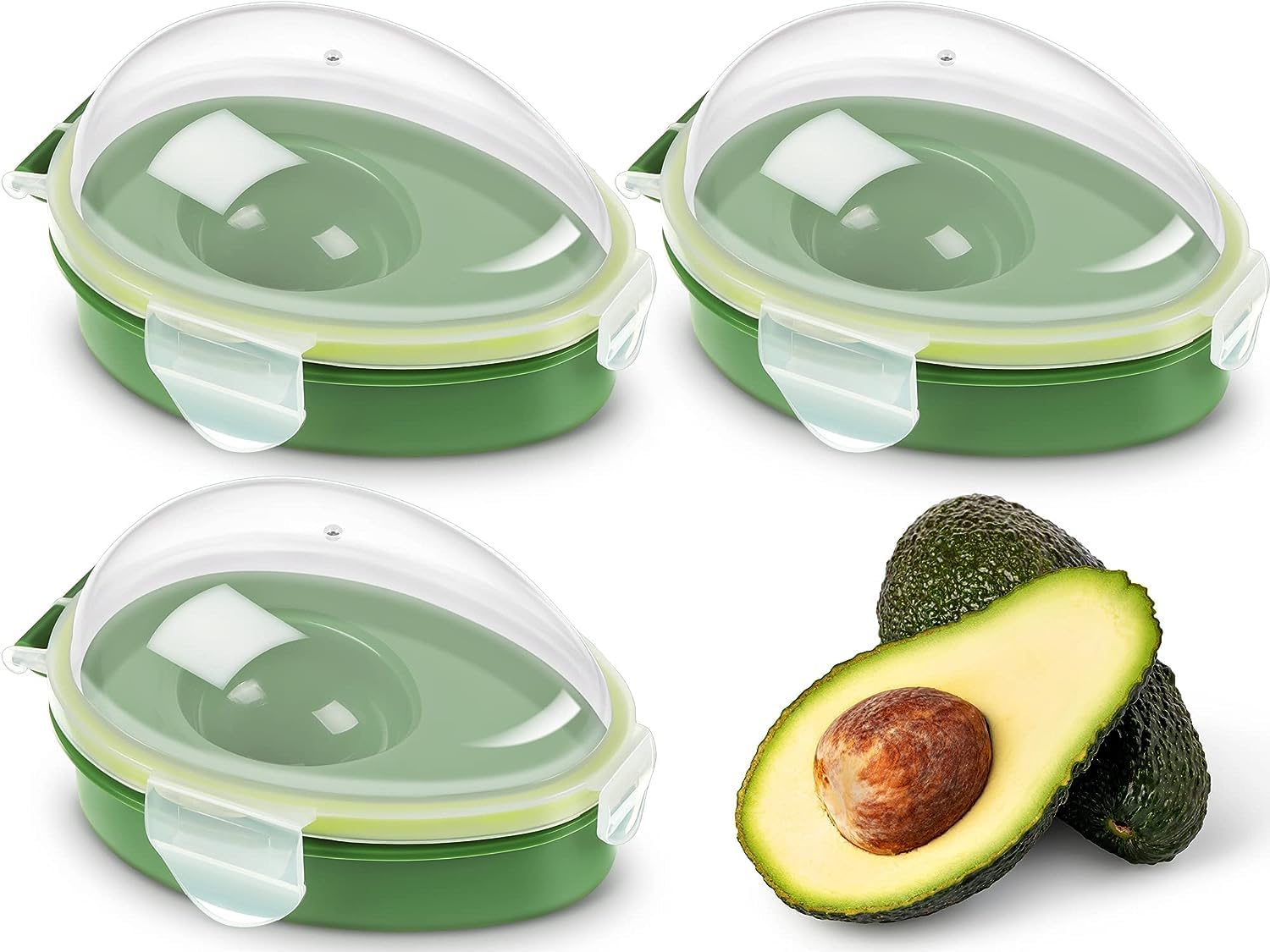 Azonee Avocado Keeper Reusable Storage Container Individual Saver Pod Cover Holder Organizer For Refrigerator Fridge To Keep Fresh 3 Pieces