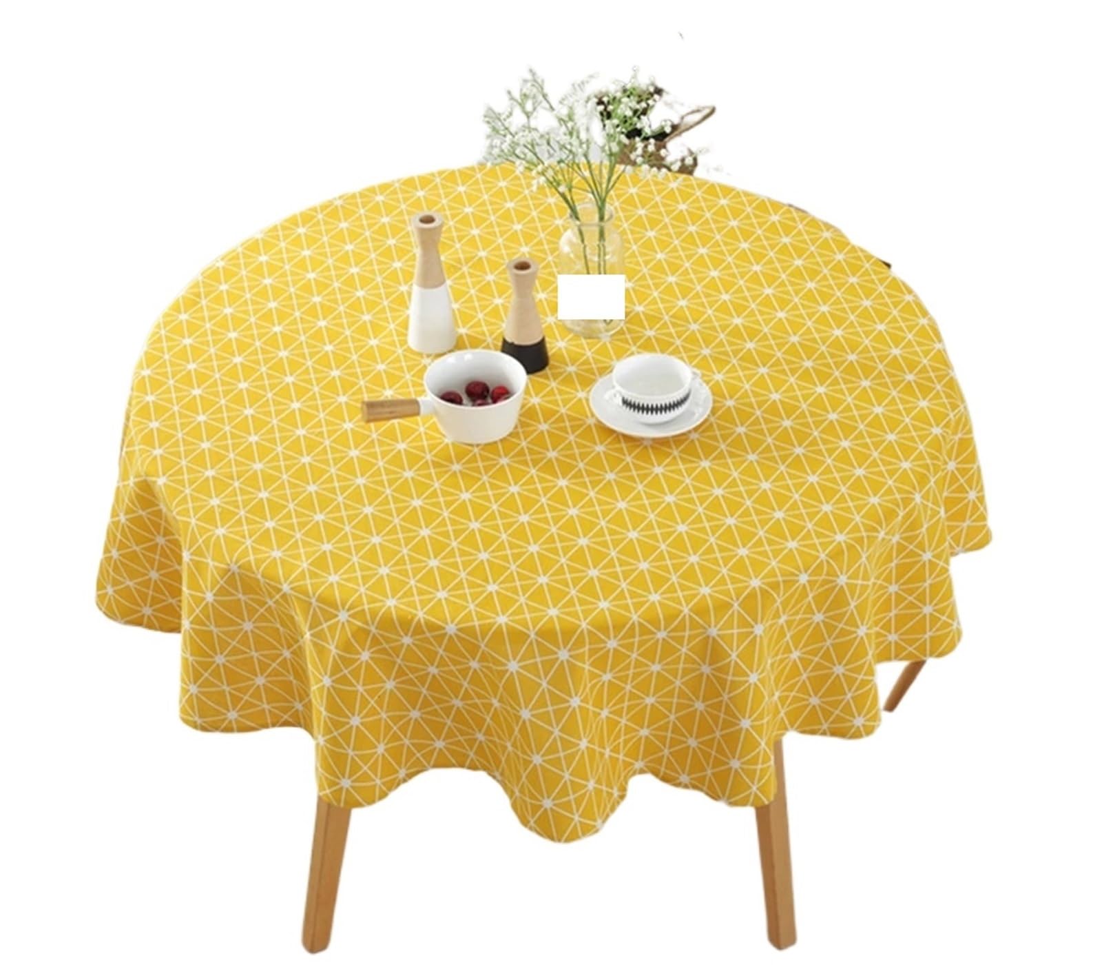 ZNTIHZ Round Tablecloth Cotton Linen Washable Hotel Banquet Table Cloth For Wedding Party Cover Home Dec For Wedding Party Banquet(Yellow,120CM)