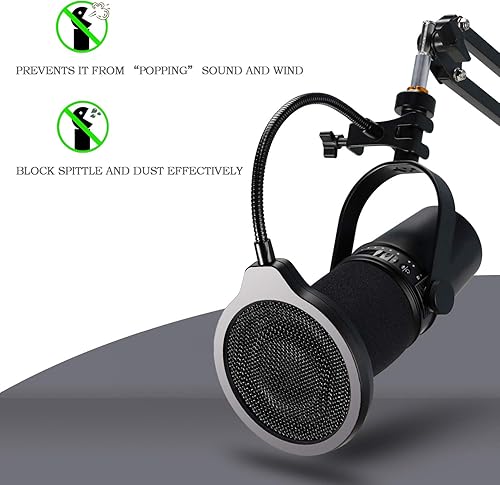 Miniatura 3 de YOUSHARES Filtro Pop  Parabrisas de metal de 4 pulgadas y 3 capas con clip de cuello de cisne flexible de 360, protector de máscara de micrófono