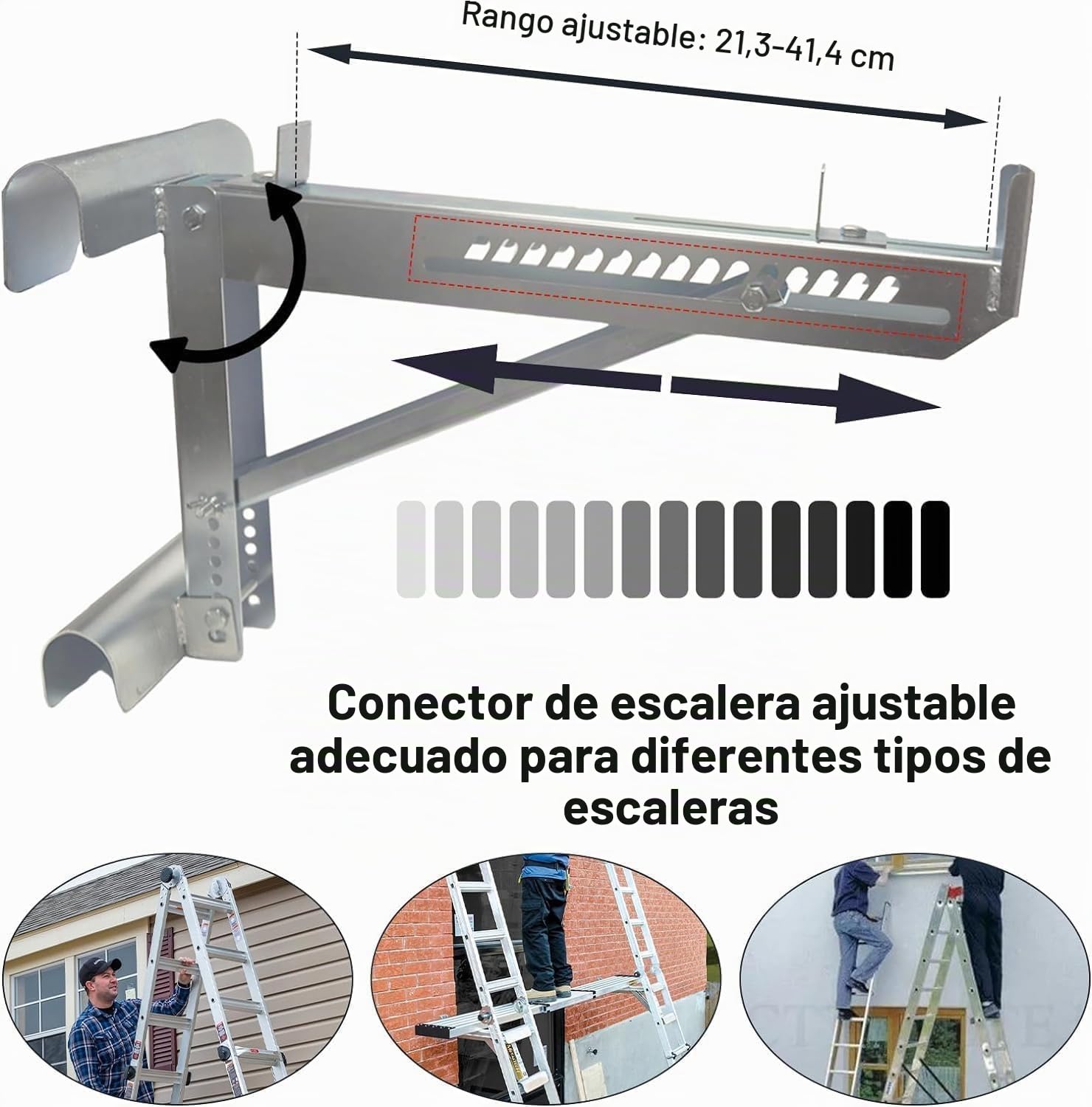 2 PCS Elevador de escalera,soporte de carga de escalera ajustable,gato de escalera,soporte de escalera estabilizador de gato de escalera,para escaleras de hasta 22.5" ancho,Capacidad de carga 250 kg
