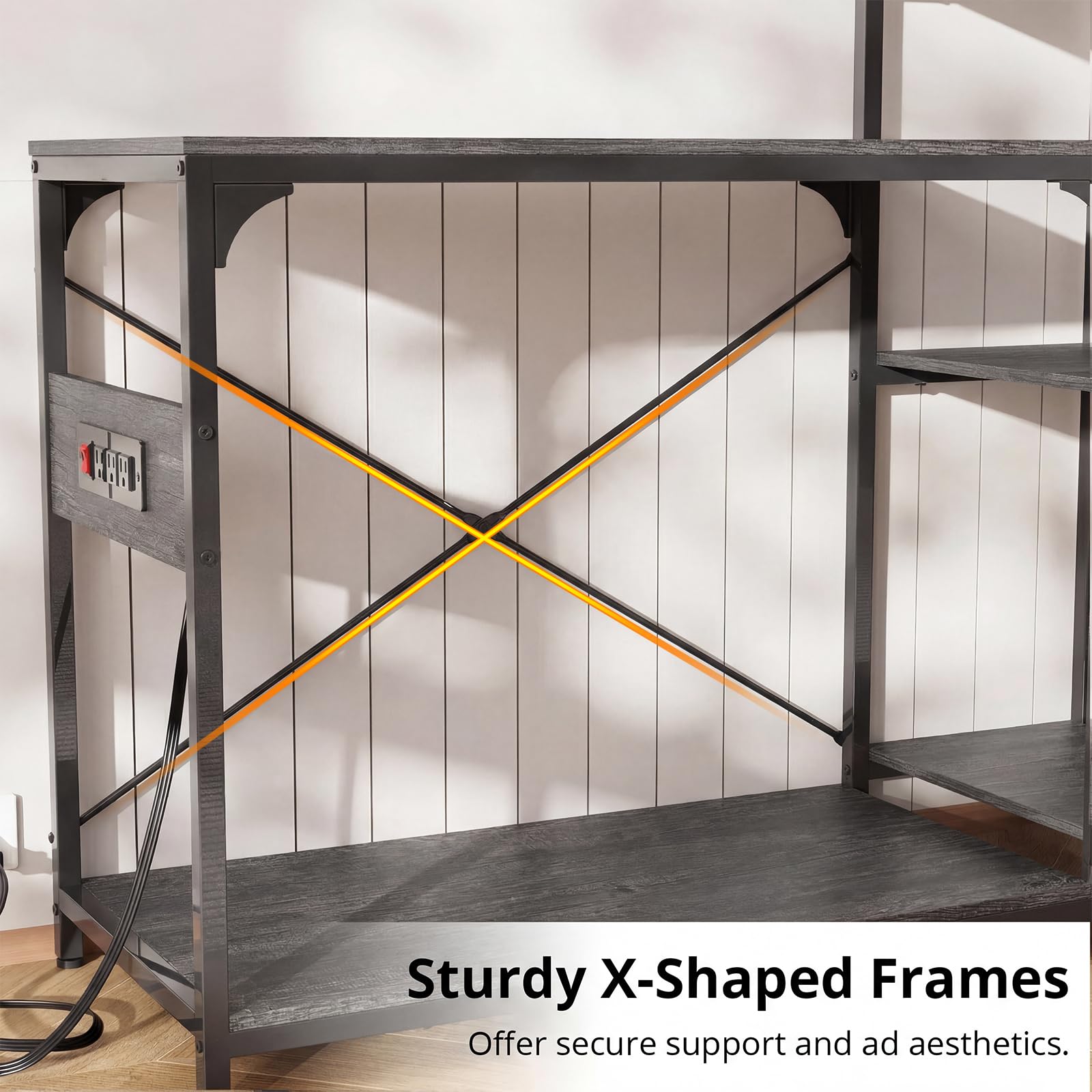 VOWNER Aquarium-Ständer mit Steckdose, Holz, mit Ablagen für Aquarium-Zubehör, robuster Metallrahmen, Schildkröten-Reptilien-Terrarium-Ständer, Tragkraft 227 kg, Grau
