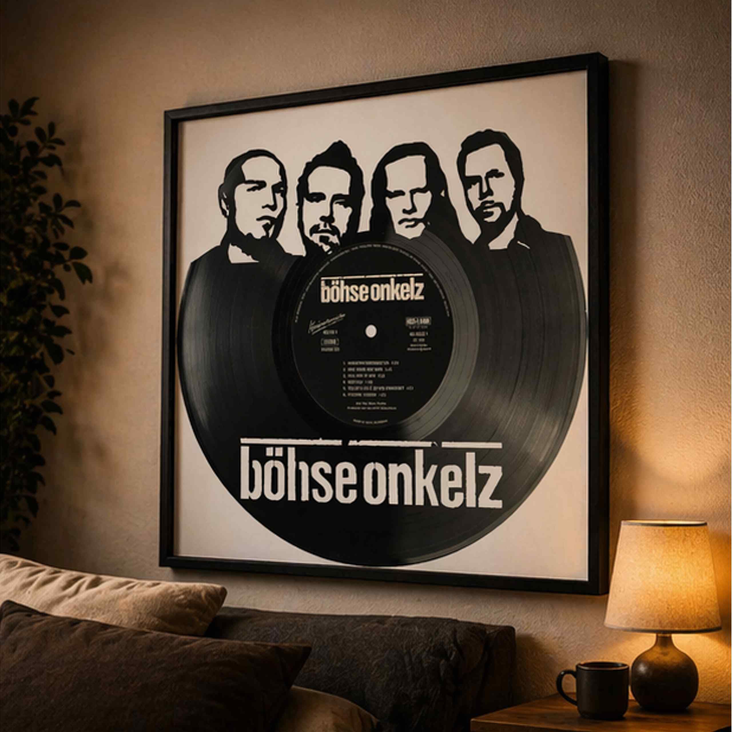 EVEVO Decorazione da parete in vinile con scritta in lingua tedesca "Arkelz", idea regalo per gli appassionati di musica, orologio retrò nella cornice 32 x 32 cm
