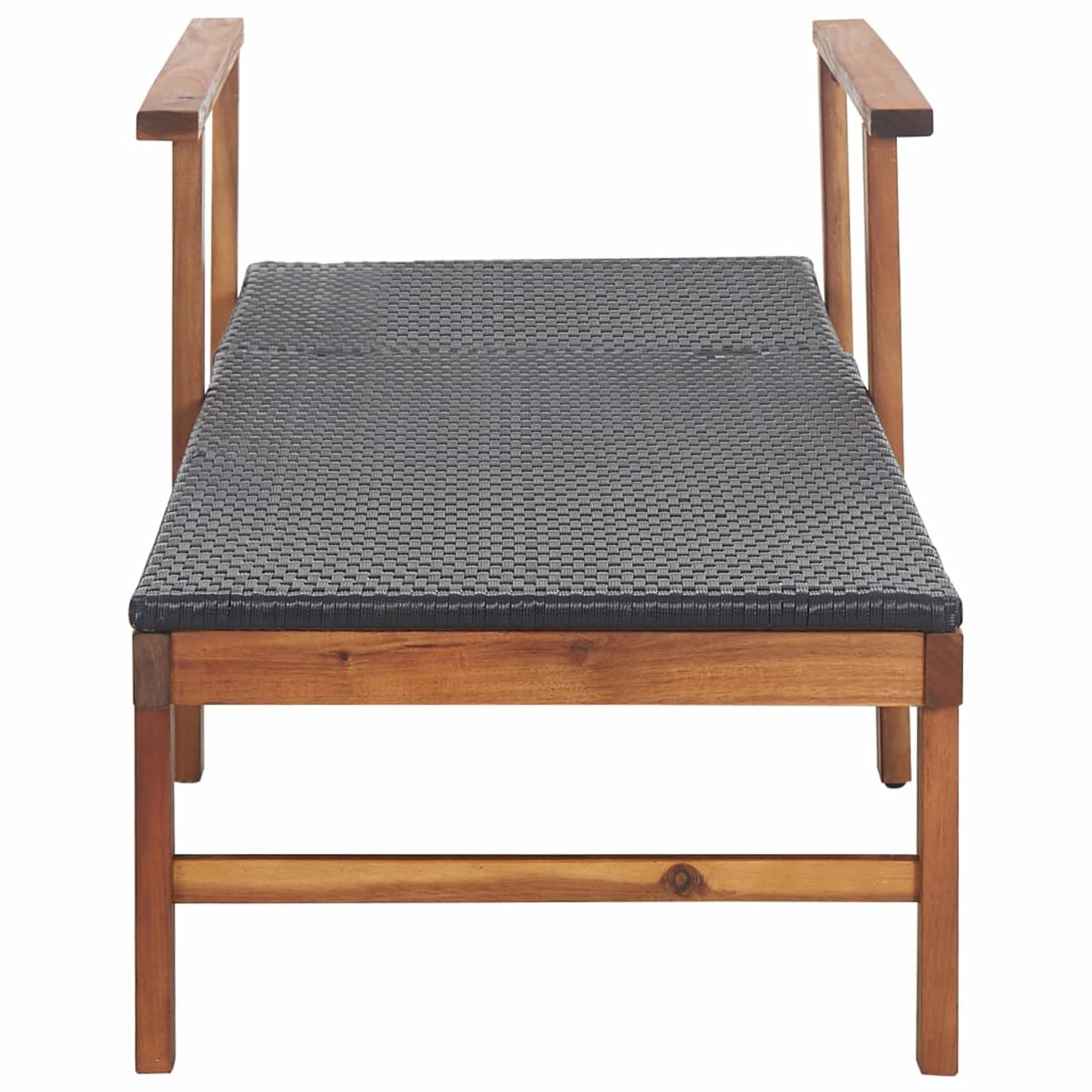 Homgoday Polirattanowy leżak słoneczny i lite czarne drewno akacjowe, meble, meble rozkładane sofa, leżaki ogrodowe, łóżko basenowe, leżak ogrodowy