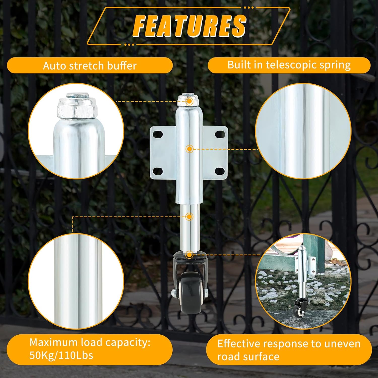 2" Spring Loaded Gate Caster, Single Pack TPU Wheel Heavy Duty Casters, Load Capacity 110 Lbs