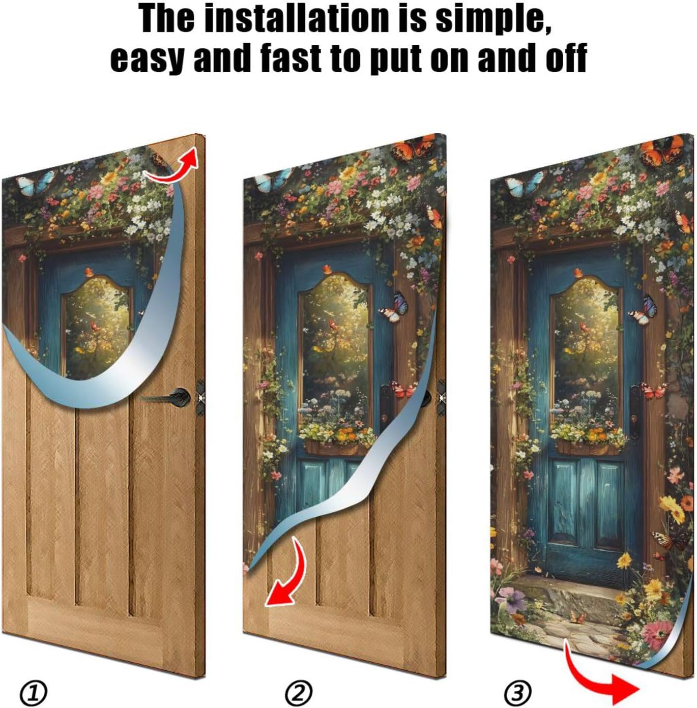 Burbuja Spring Flower Wood Door Cover, Stretch Fabric Backdrop Door Porch Covers for Home Party Holidays Decoration, 35x79 in